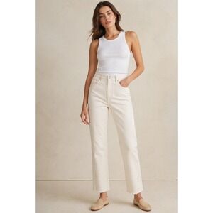 Cropped AGOLDE Remy High Rise Straight Leg Jeans Cream Off White Raw Hem  25